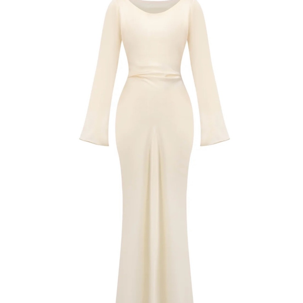 Marbl Gamine Long Sleeve Dress; Elegant Cream Long Sleeve Dress